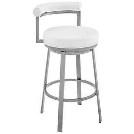Image1 of Neura 26 in. Swivel Barstool in Cloud Finish with White Faux Leather