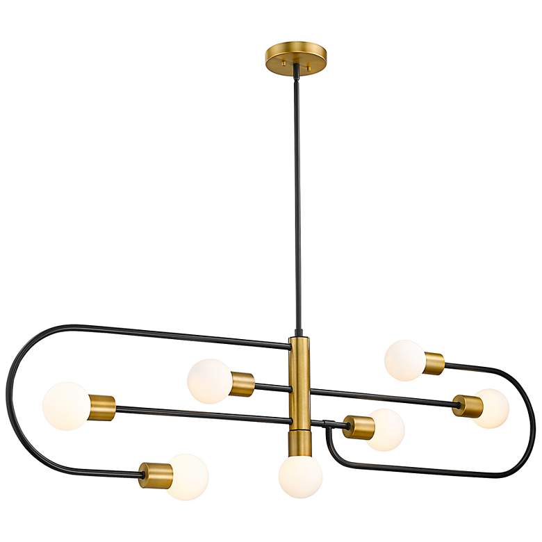 Image 5 Neutra 56"W Matte Black Foundry Brass 7-Light Kitchen Island Pendant more views