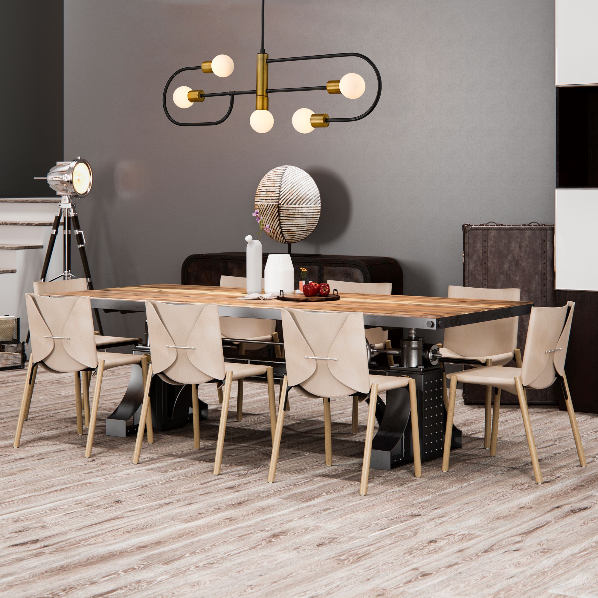 Image 2 Neutra by Z-Lite Matte Black + Foundry Brass 44 inch 5 Light Chandelier more views