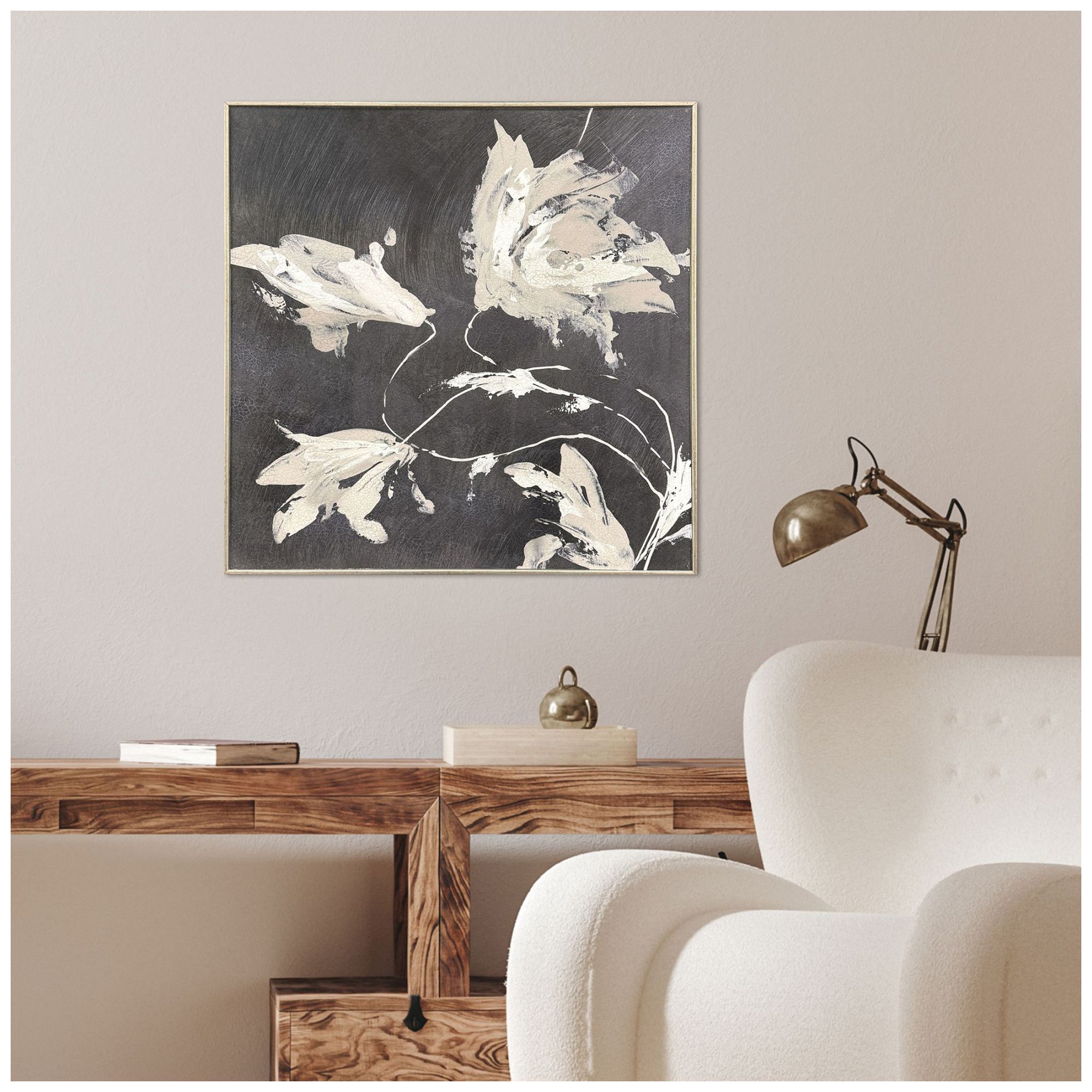 Image 4 Neutral Flora II 25"W x 25"H Transitional Non-Glass Framed Art more views
