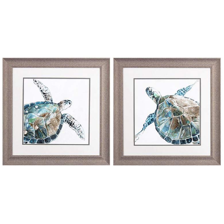 Image 1 Neutral Sea Turtle 19"W x 19"H Framed Art Set of 2