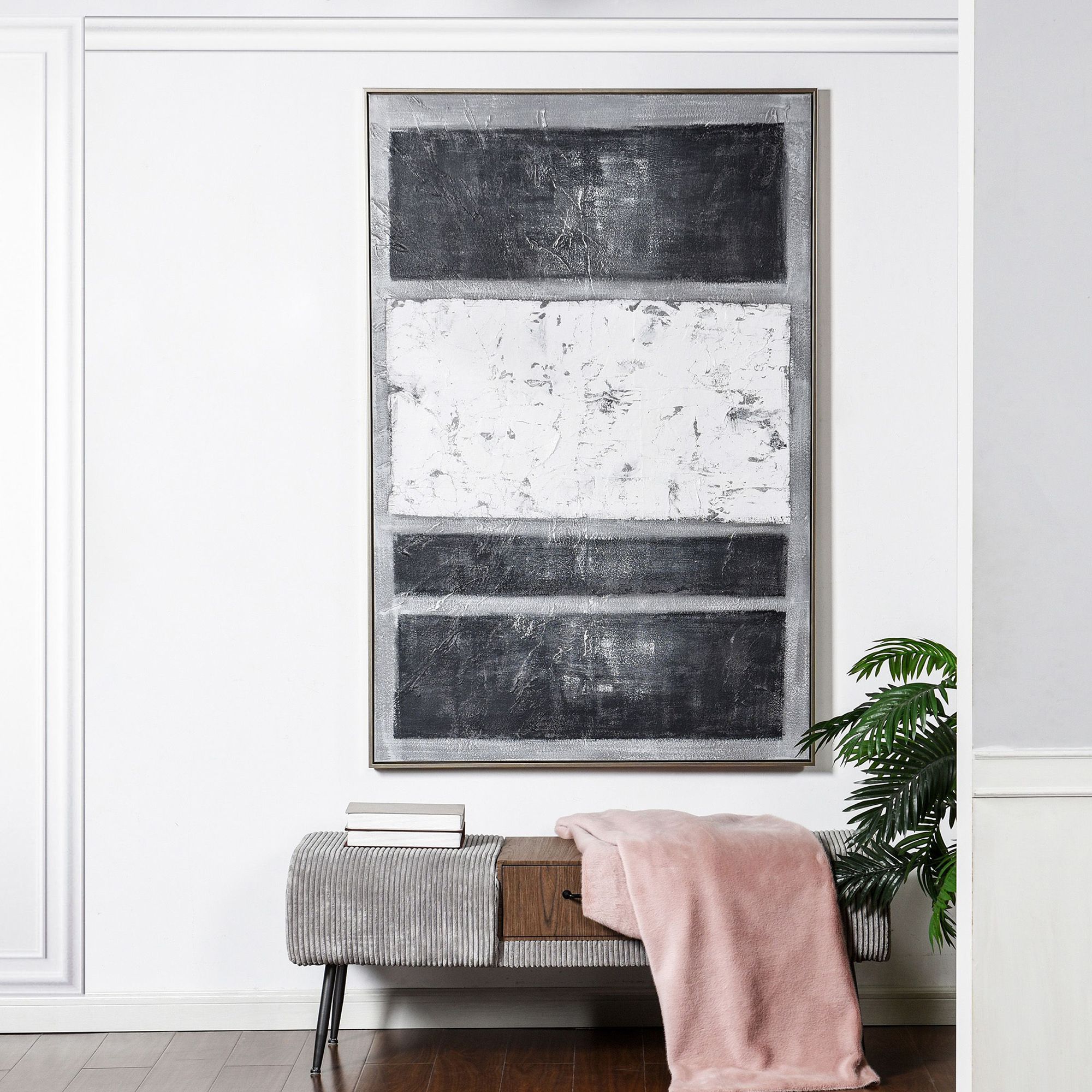 Image 6 Neutral Whisper 39.4"W x 59"H Mixed Media Abstract Framed Canvas  more views