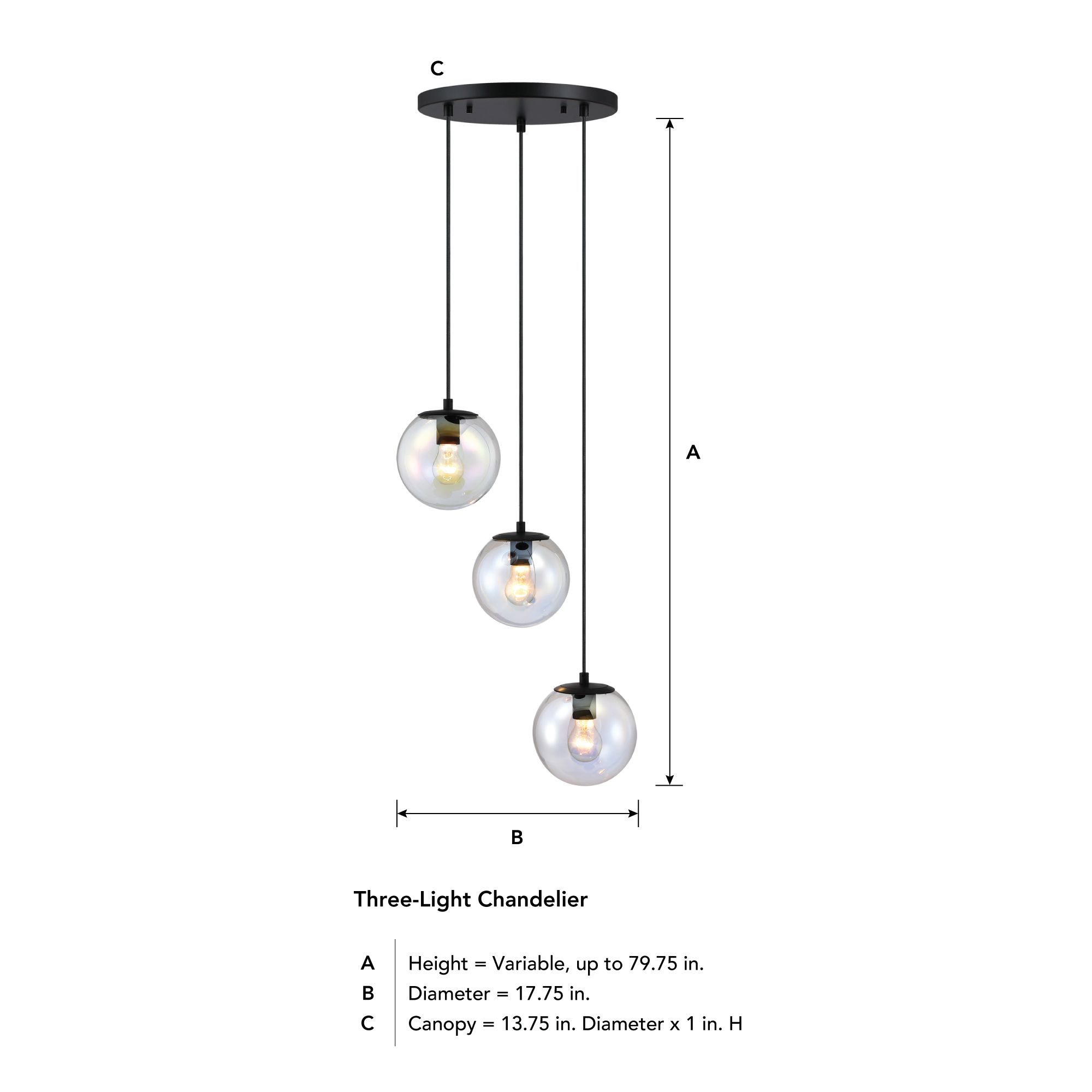 Neva 3-Light 7 in. Matte Black Transitional Globe Chandelier for Entryways