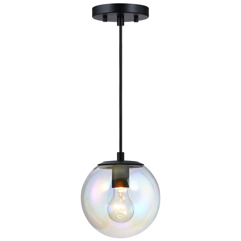 Image 1 Neva 60 Watt 1-Light Matte Black Globe Pendant Light with Glass Shade
