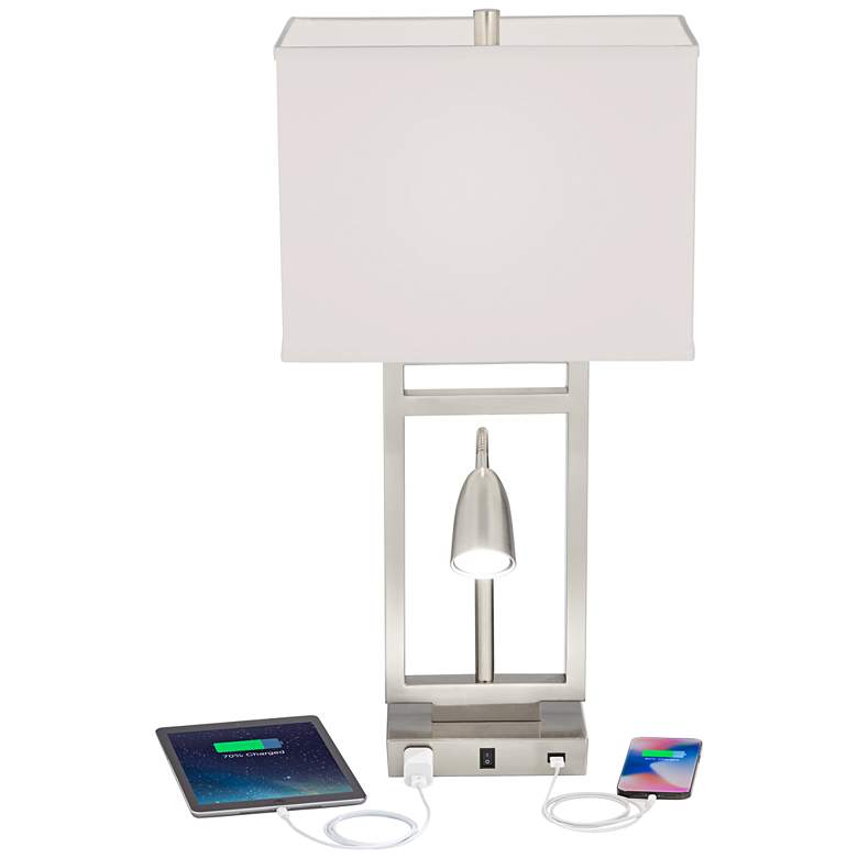 Nevel Brushed Nickel Gooseneck LED with USB Port and Outlet more views