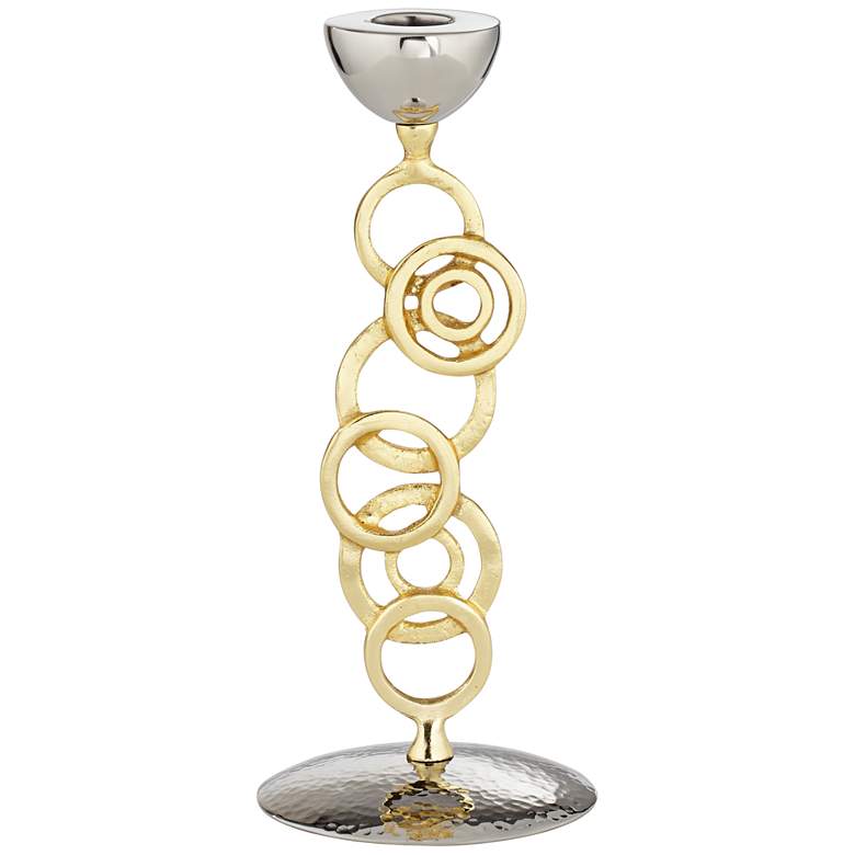 Image 1 Neviano Stainless Steel and Gold 8 1/2 inch High Candle Holder
