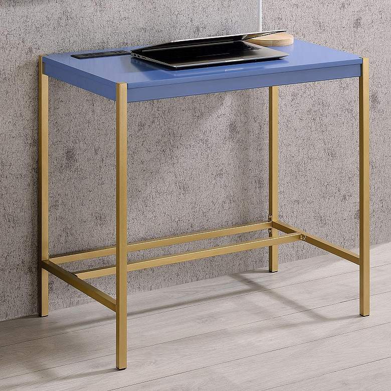 Image 1 Nevinna 30" Wide Gold and Blue Writing Desk with USB Port