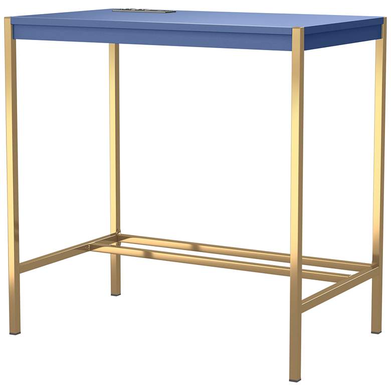 Image 5 Nevinna 30 inch Wide Gold and Blue Writing Desk with USB Port more views