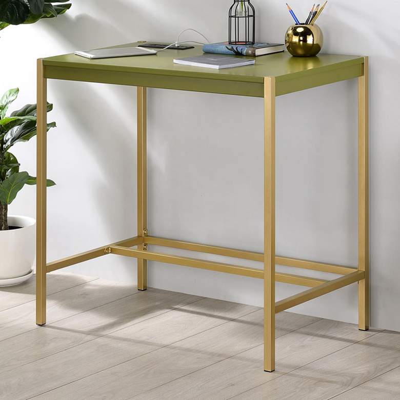 Image 1 Nevinna 30 inch Wide Gold and Olive Writing Desk with USB Port