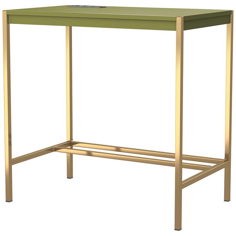 Image 5 Nevinna 30 inch Wide Gold and Olive Writing Desk with USB Port more views