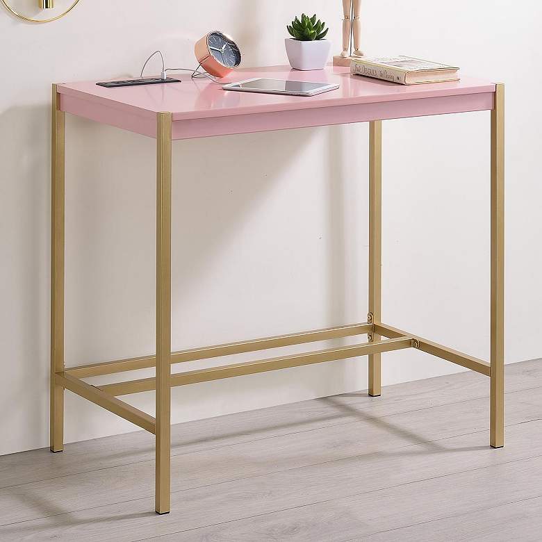 Image 1 Nevinna 30" Wide Gold and Pink Writing Desk with USB Port
