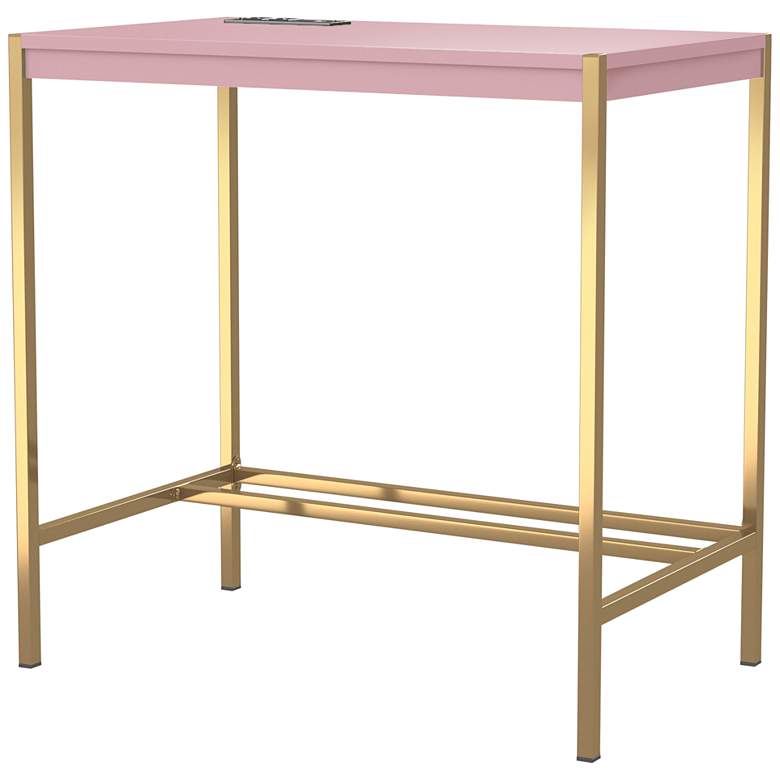 Image 5 Nevinna 30" Wide Gold and Pink Writing Desk with USB Port more views