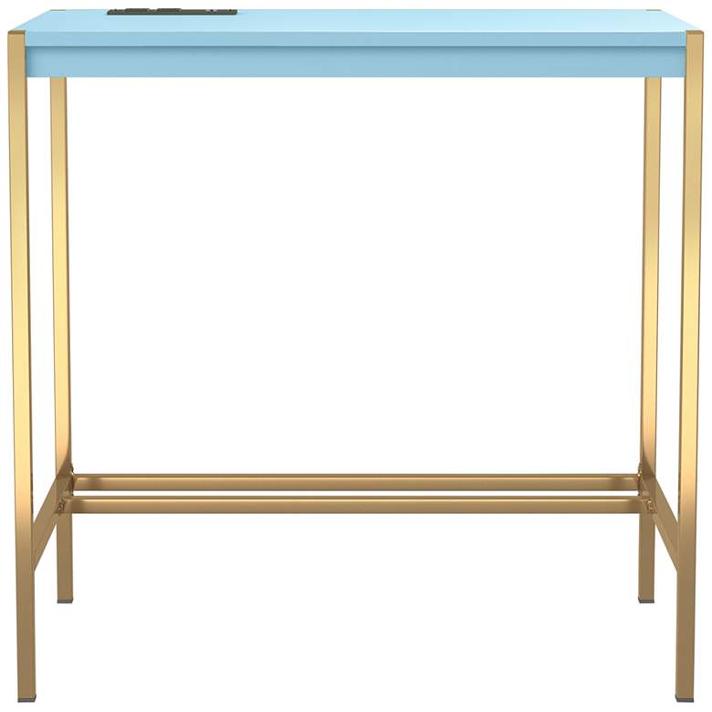Image 2 Nevinna 30"W Gold and Aruba Blue Writing Desk with USB Port