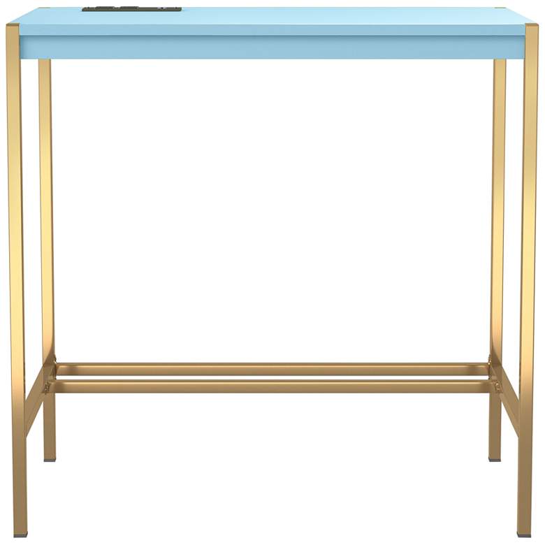 Image 2 Nevinna 30 inchW Gold and Aruba Blue Writing Desk with USB Port