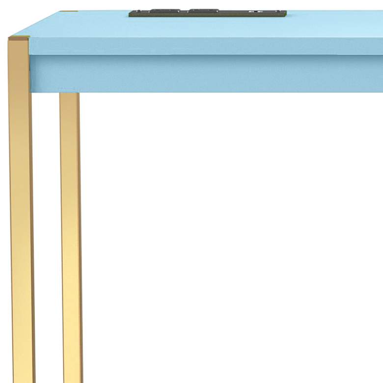 Image 3 Nevinna 30 inchW Gold and Aruba Blue Writing Desk with USB Port more views