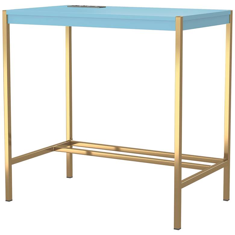 Nevinna 30&quot;W Gold and Aruba Blue Writing Desk with USB Port more views