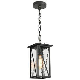 Image1 of Nevio 12.6" High Black Glass Outdoor Hanging Light