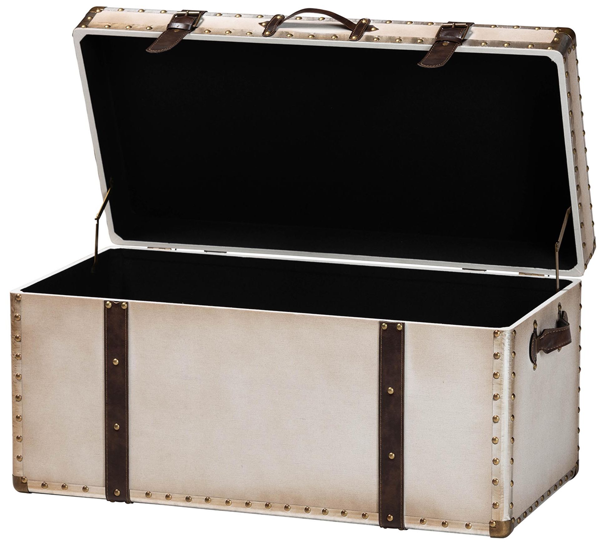 Image 4 Nevio 32" Wide Weathered White Canvas Vintage Storage Trunk more views