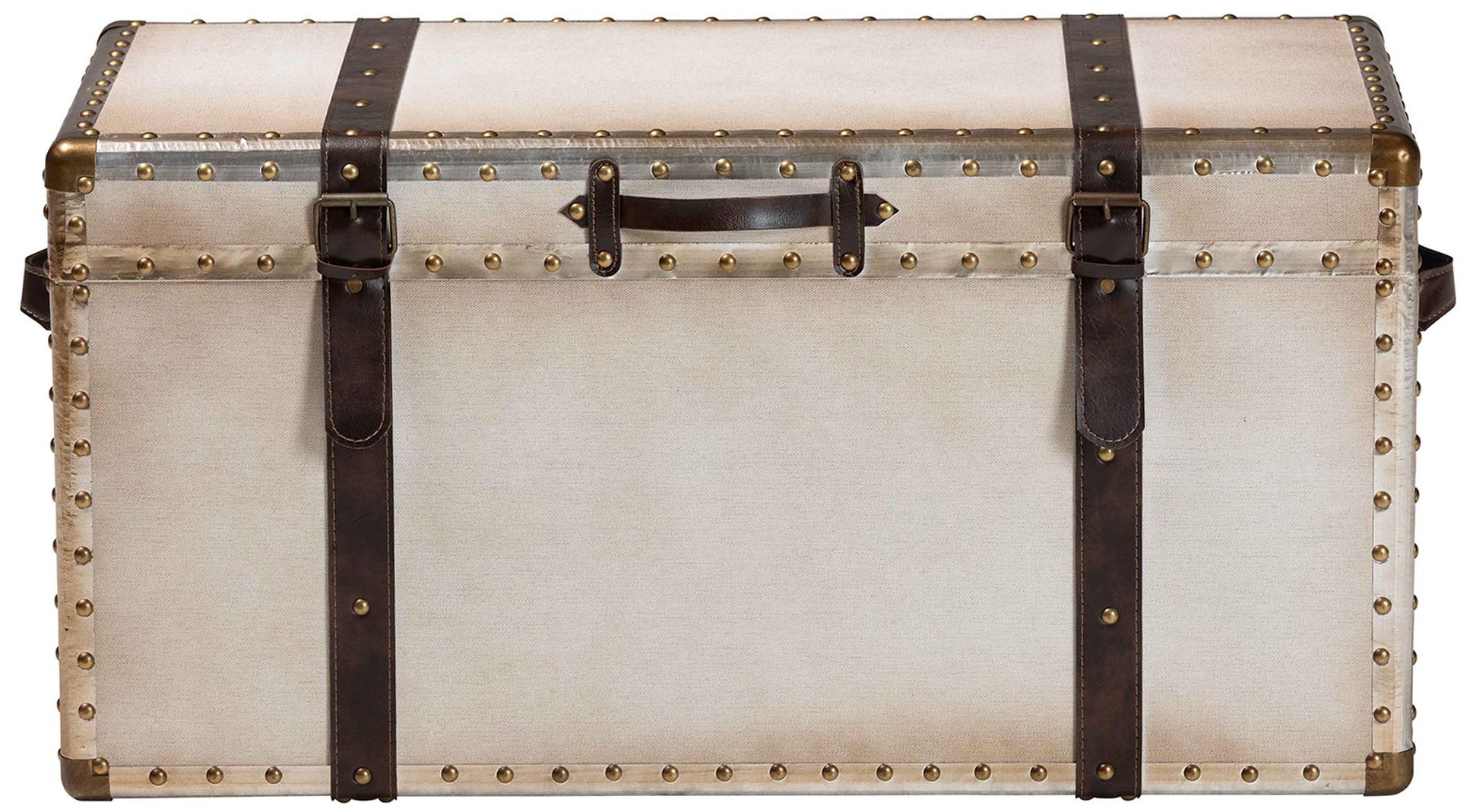 Image 5 Nevio 32" Wide Weathered White Canvas Vintage Storage Trunk more views
