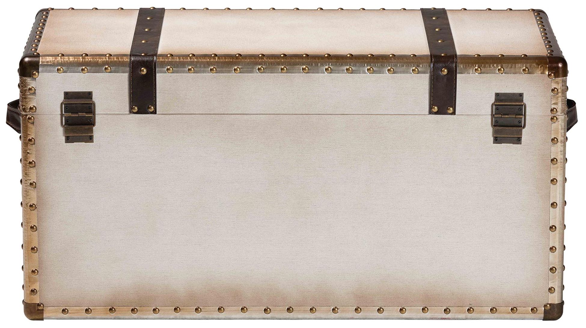 Image 7 Nevio 32" Wide Weathered White Canvas Vintage Storage Trunk more views