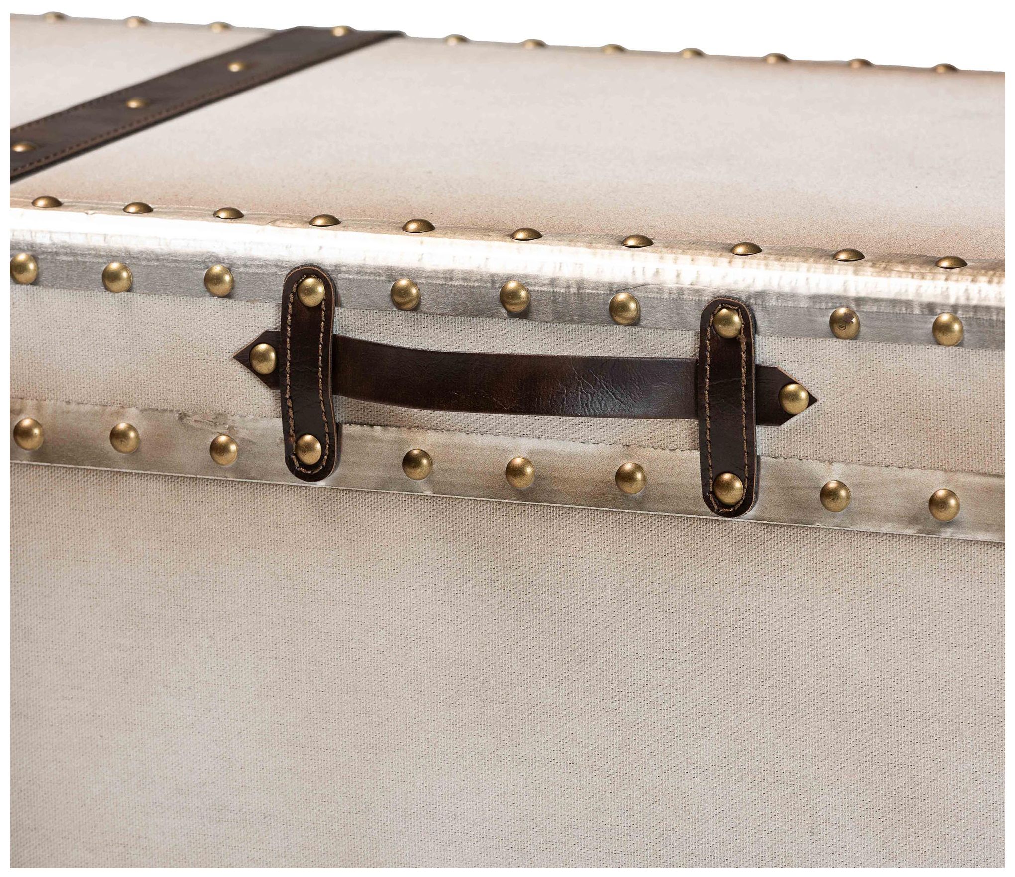 Nevio 32" Wide Weathered White Canvas Vintage Storage Trunk