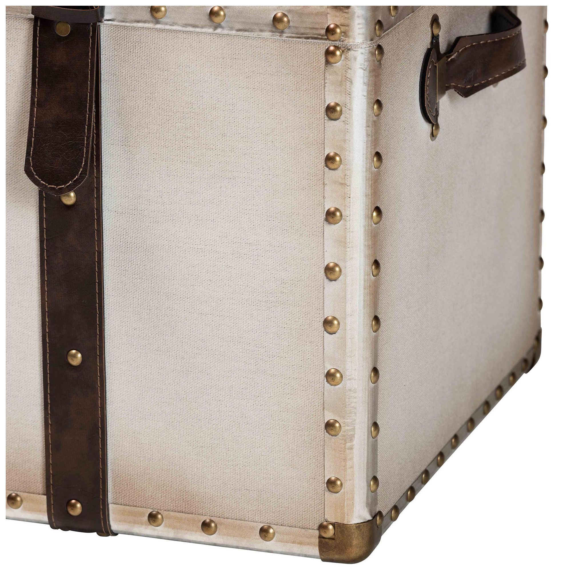 Nevio 32" Wide Weathered White Canvas Vintage Storage Trunk