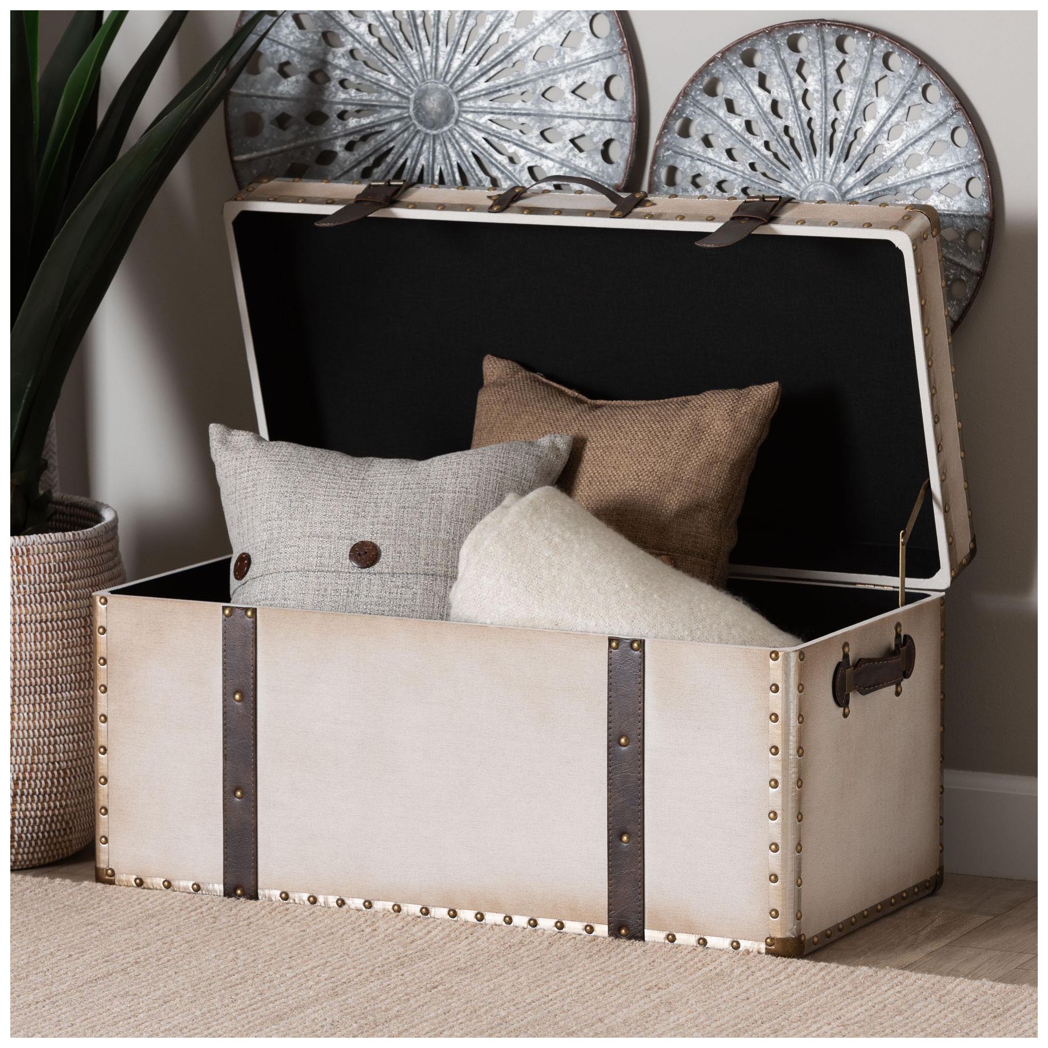 Nevio 32" Wide Weathered White Canvas Vintage Storage Trunk