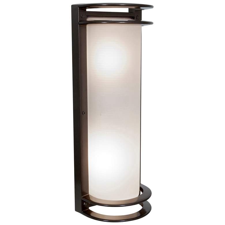 Image 1 Nevis 16.75 inch High Bronze Outdoor Wall Light w/ Ribbed Frosted Glass Sh