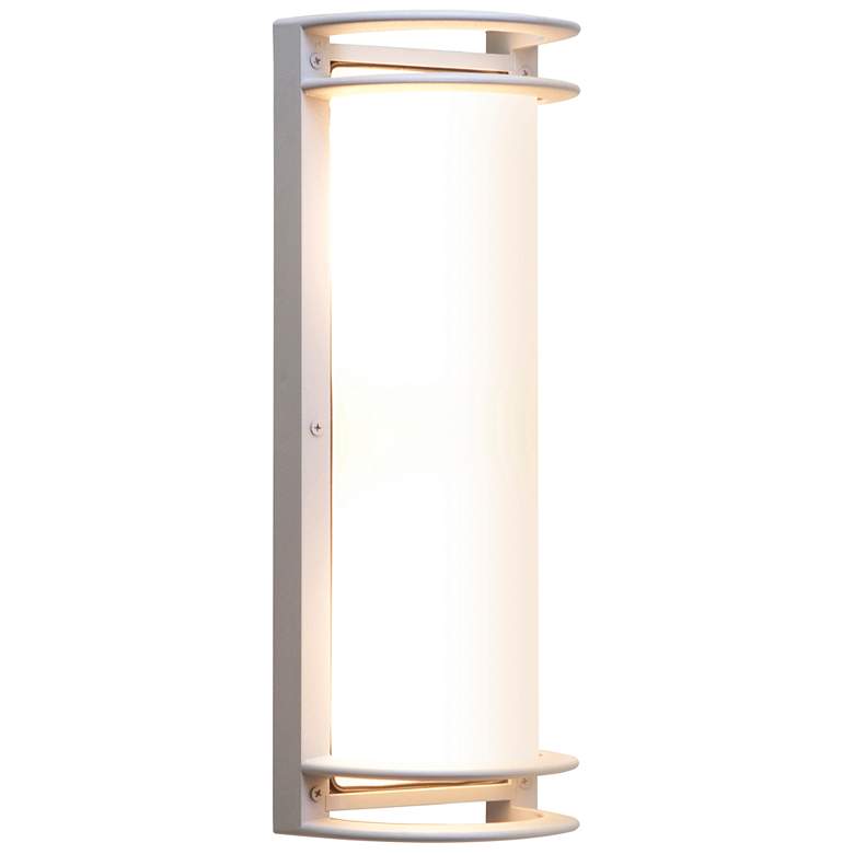 Image 1 Nevis 16.75 inch High Satin Outdoor Wall Light w/ Ribbed Frosted Glass Sha