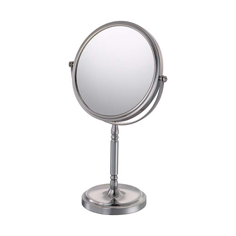 Image 1 Nevis Brushed Nickel 5X Magnified Round Stand Makeup Mirror