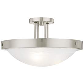 Image1 of New Brighton Brushed Nickel Alabaster Glass Semi-Flush Mount Light