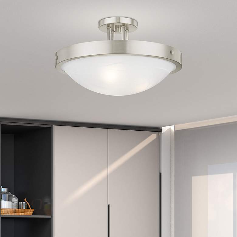Image 1 New Brighton Brushed Nickel Alabaster Glass Semi-Flush Mount Light