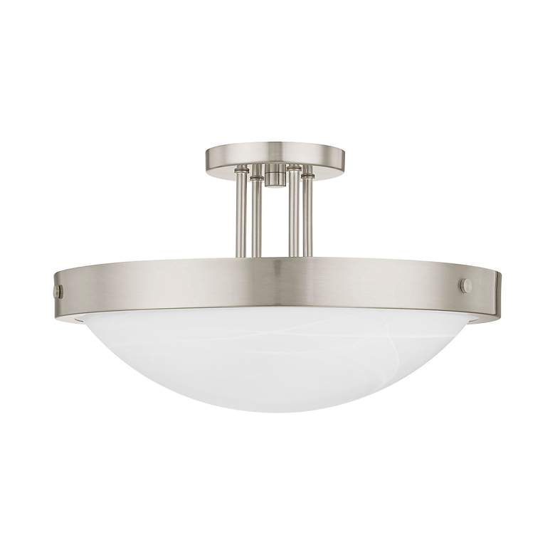 Image 3 New Brighton Brushed Nickel Alabaster Glass Semi-Flush Mount Light more views