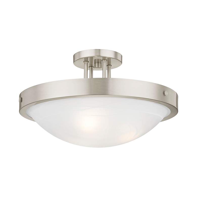 Image 4 New Brighton Brushed Nickel Alabaster Glass Semi-Flush Mount Light more views