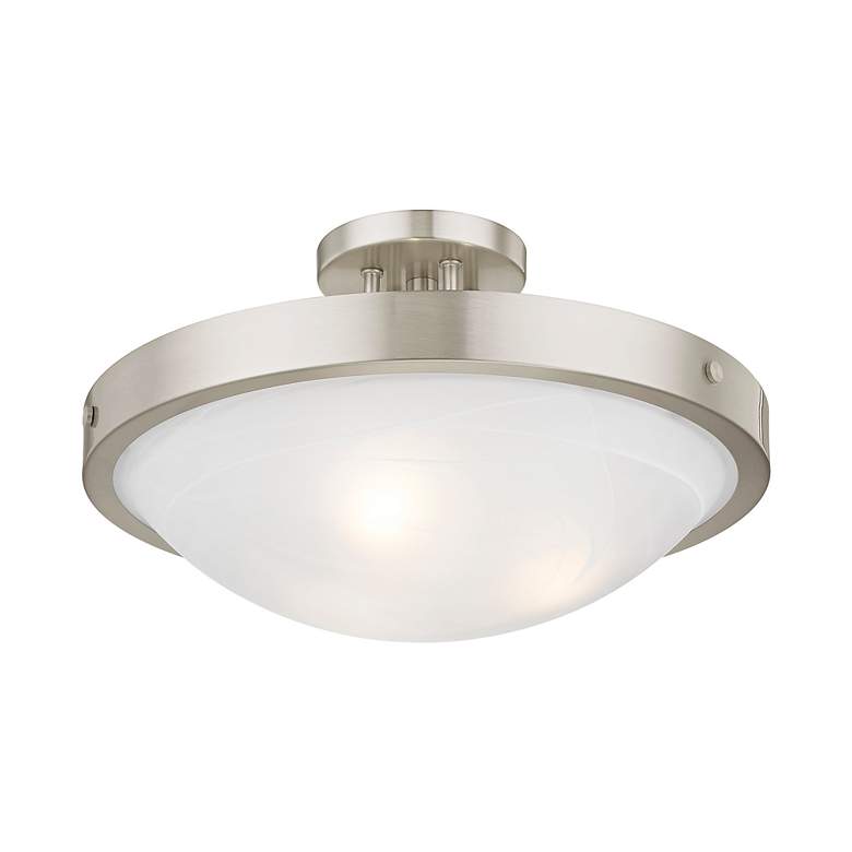 Image 5 New Brighton Brushed Nickel Alabaster Glass Semi-Flush Mount Light more views
