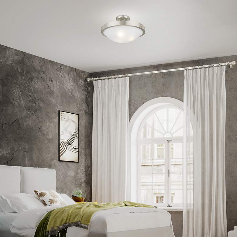 Image 6 New Brighton Brushed Nickel Alabaster Glass Semi-Flush Mount Light more views