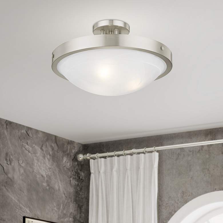 Image 7 New Brighton Brushed Nickel Alabaster Glass Semi-Flush Mount Light more views