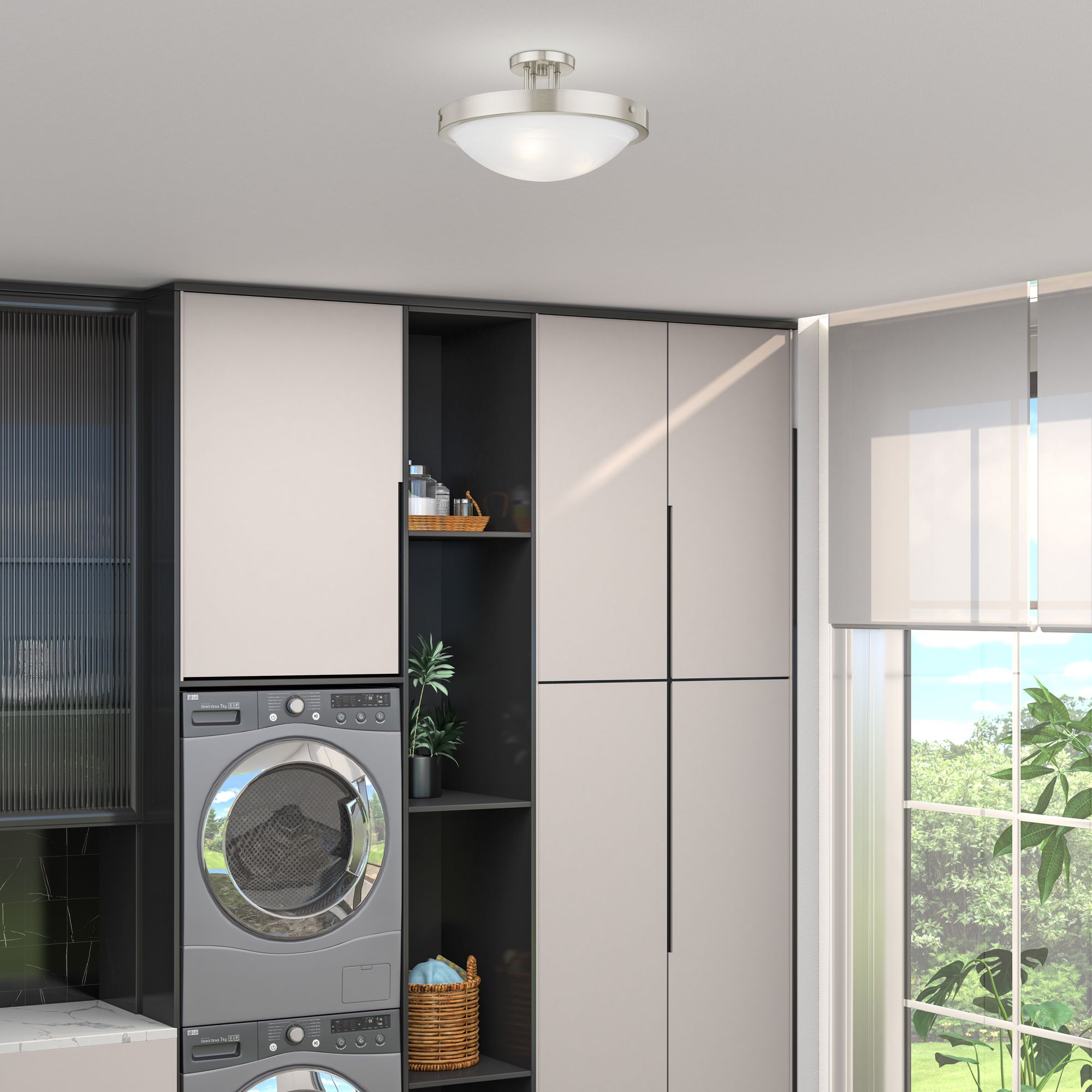 New Brighton Brushed Nickel Alabaster Glass Semi-Flush Mount Light