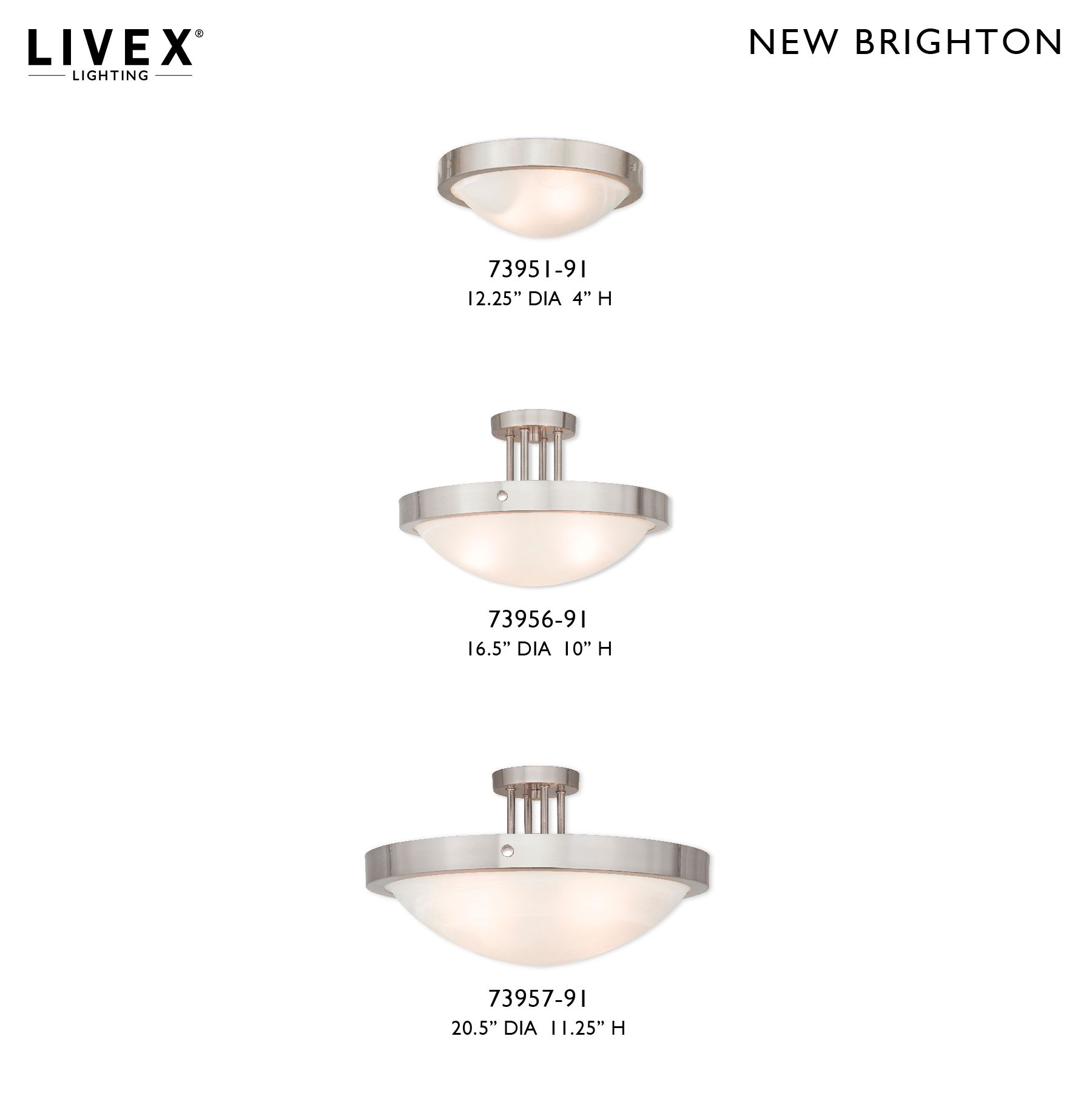 New Brighton Brushed Nickel Alabaster Glass Semi-Flush Mount Light