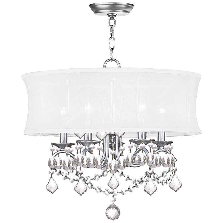 Image 2 New Castle 20 inch Wide Brushed Nickel and Crystal Chandelier with Shade