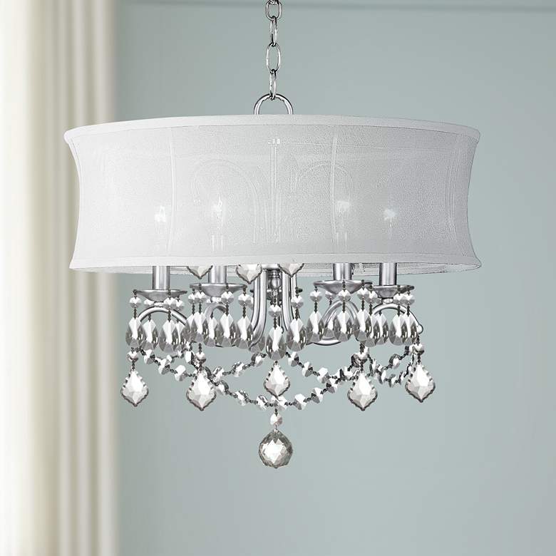 Image 1 New Castle 20 inch Wide Brushed Nickel and Crystal Chandelier with Shade