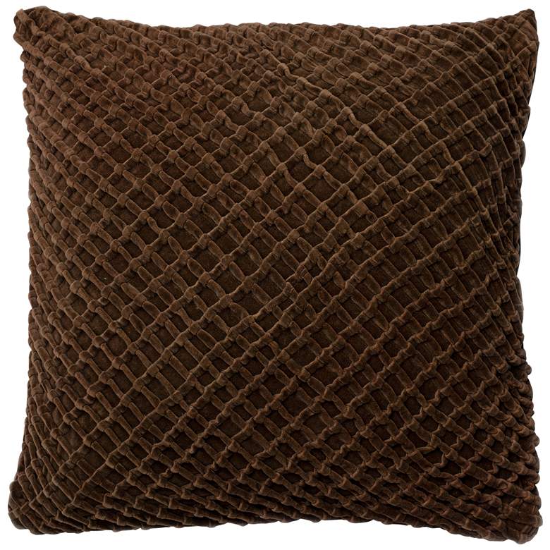 Image 1 New Classics Brown 22" Square Crosshatch Velvet Throw Pillow