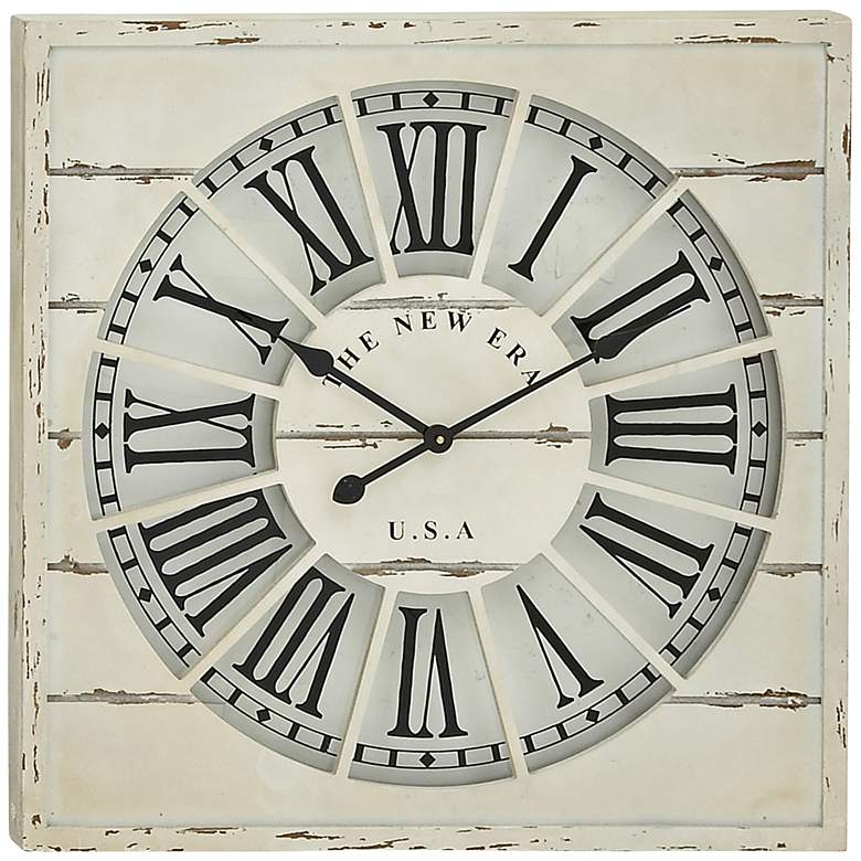 Image 1 New Era White Wood 27 inch Square Wall Clock
