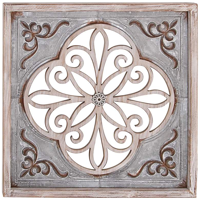 Image 1 New Haven 36" Square Gray White Metal Wall Art