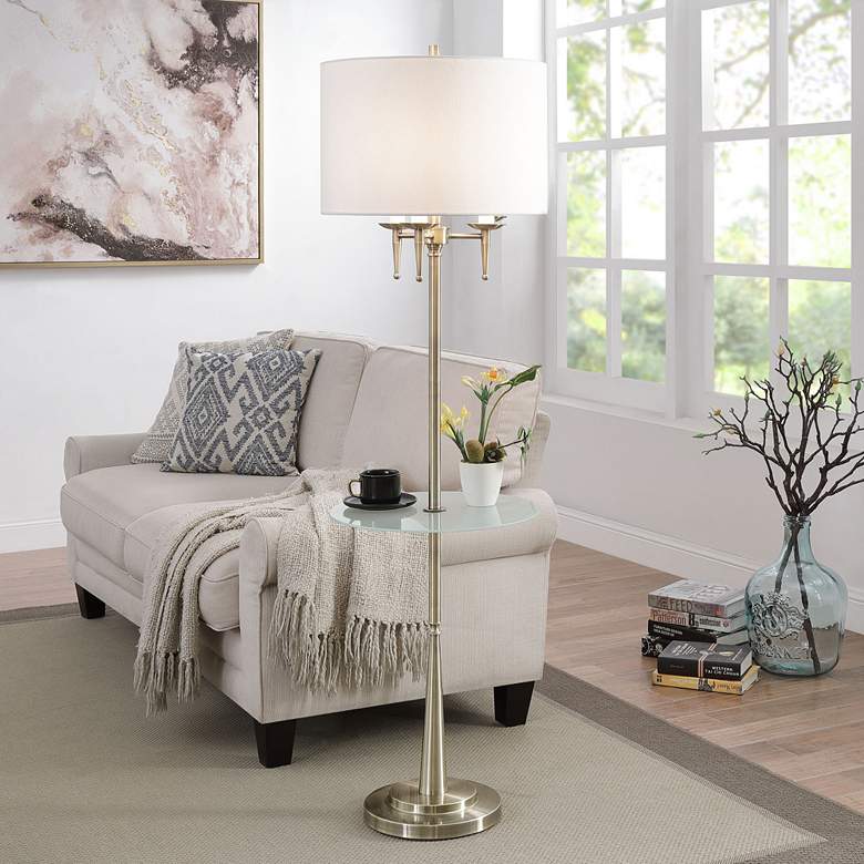 Image 1 New Haven Brass Candlestick Floor Lamp with Tray Table