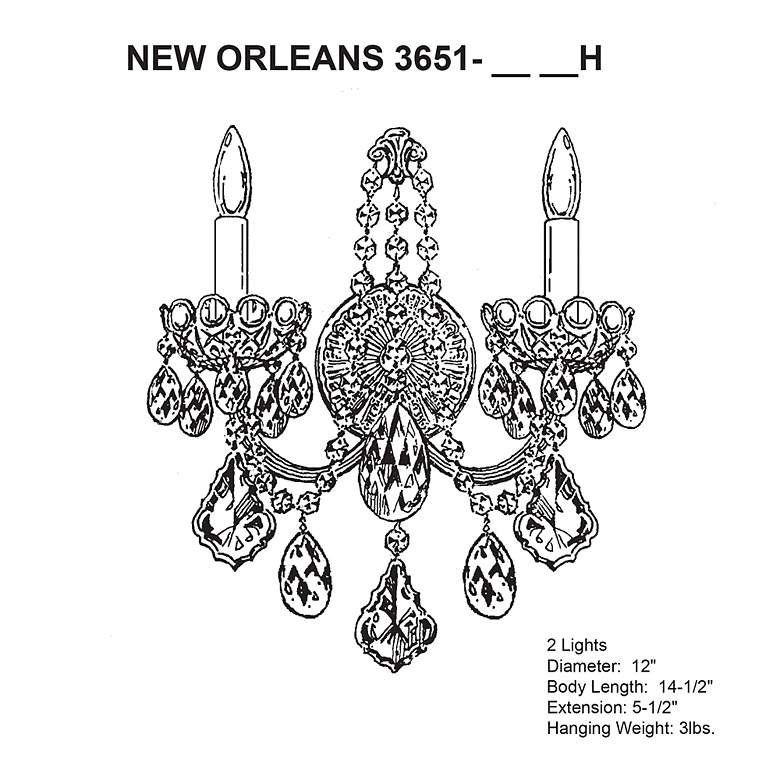 Image 4 New Orleans 14.4"H x 12"W 2-Light Crystal Wall Sconce in Antique more views
