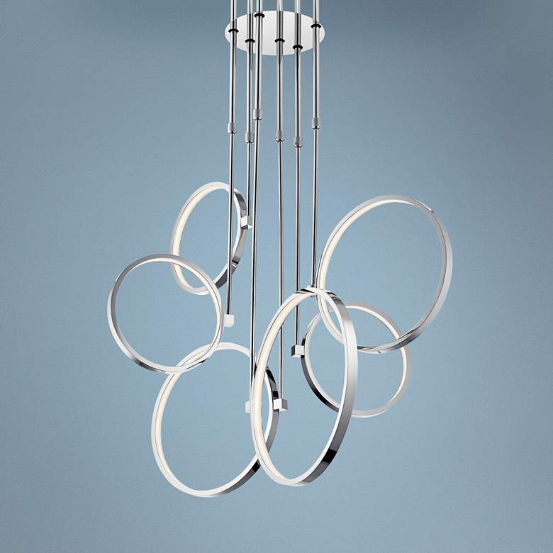 Image 1 New Sirkus 28 1/4"W Polished Nickel 6-Light LED Chandelier