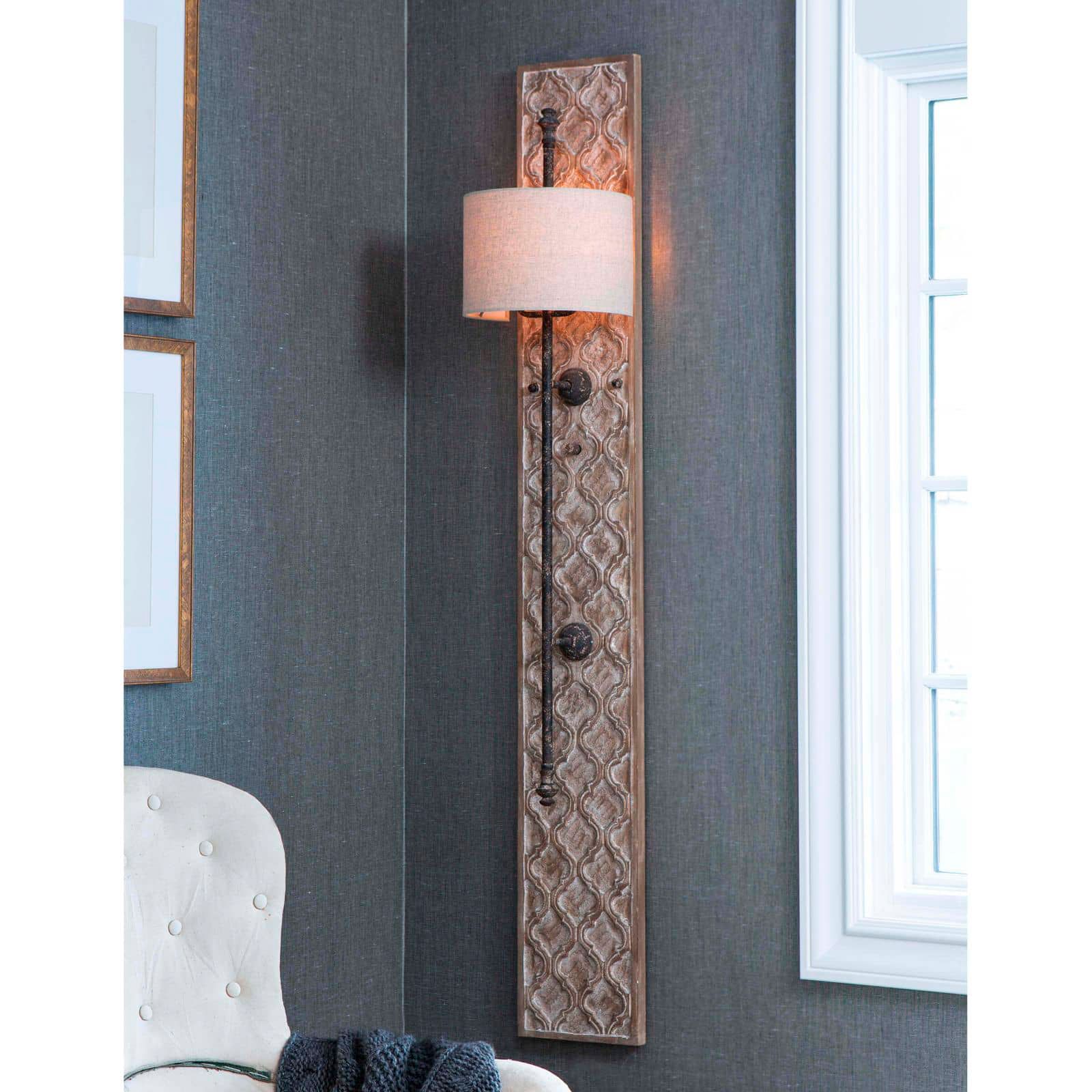 Image 3 New South Distressed Painted Wood Plug-In Wall Lamp more views
