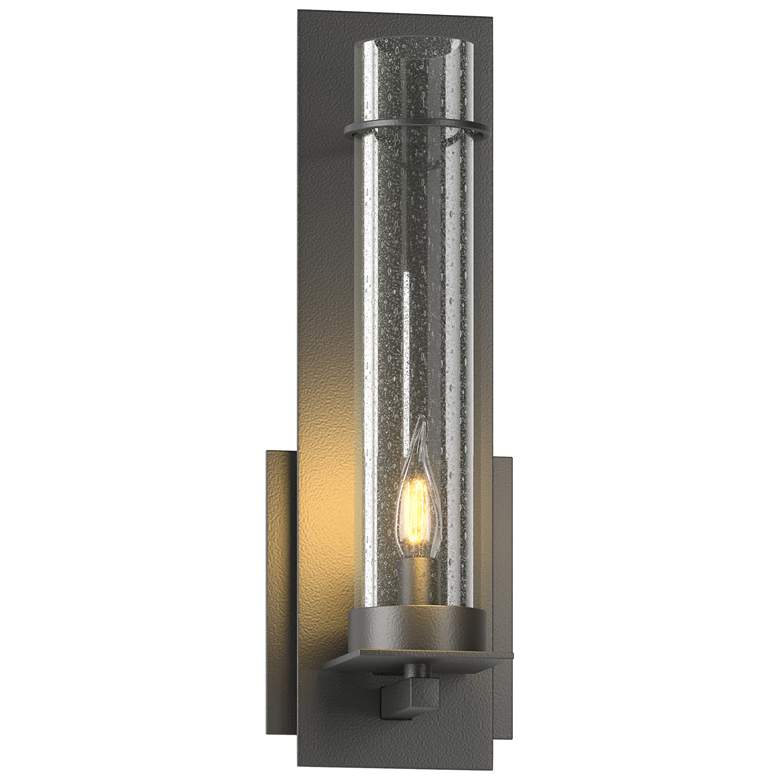 Image 1 New Town 12.6" High Black Sconce With Seeded Clear Glass Shade
