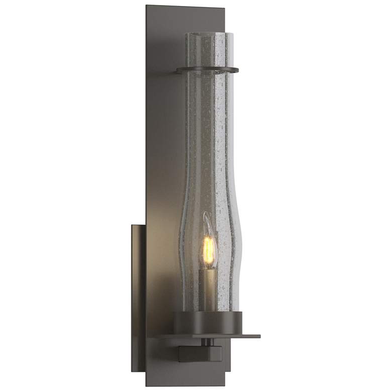 Image 1 New Town 17.8 inch High Dark Smoke and Seeded Clear Glass Hurricane Sconce